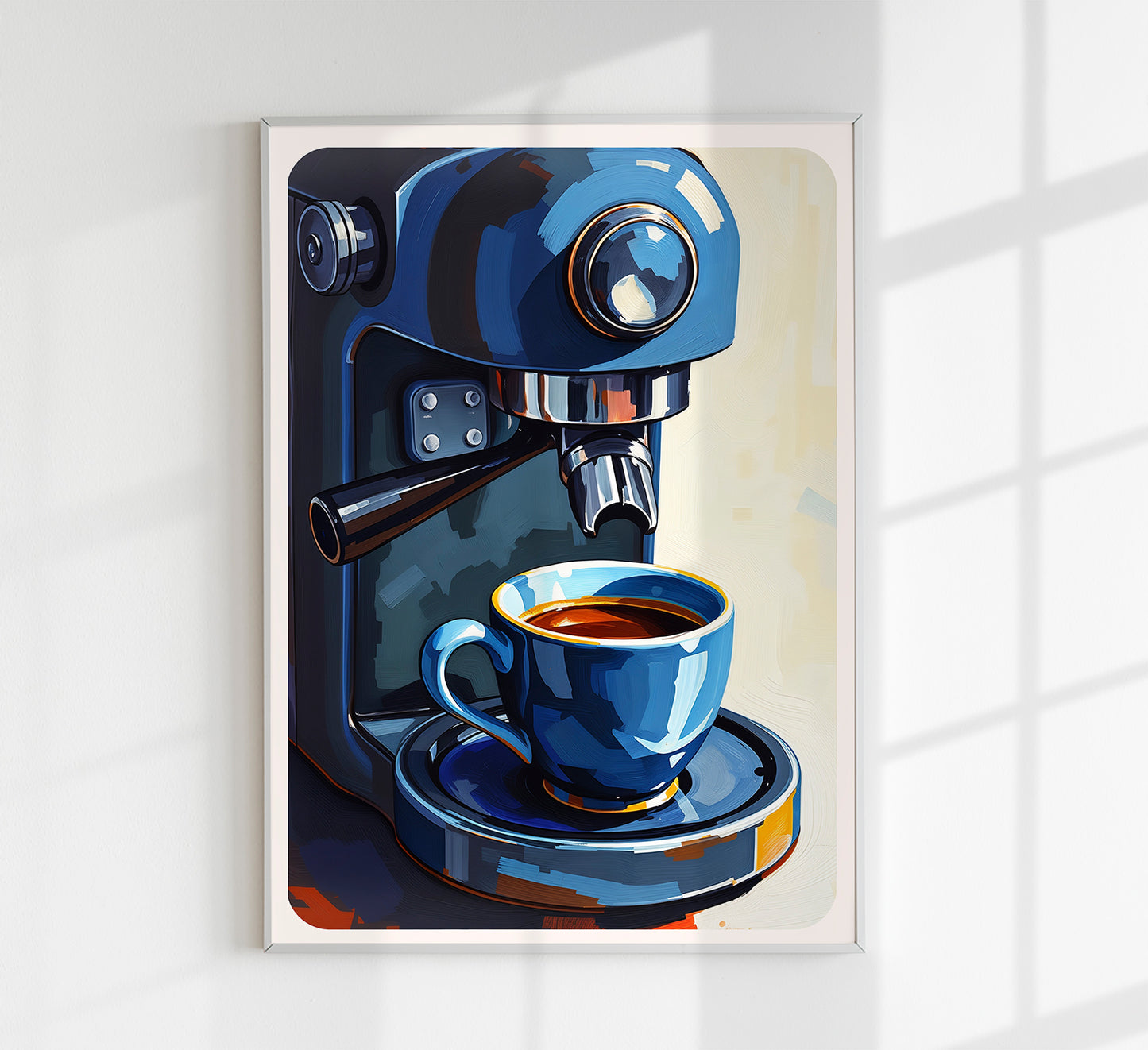 Blue Coffee Machine Food Poster