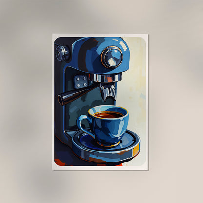 Blue Coffee Machine Food Poster