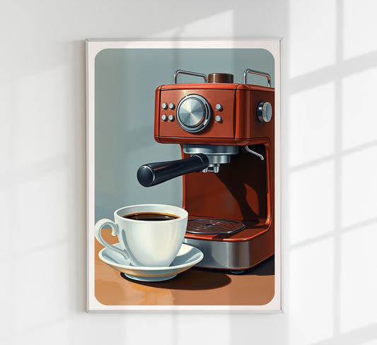 Red Coffee Machine Food Poster