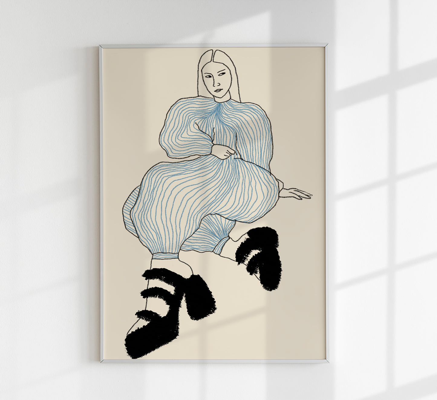 Chilled girl with striped jumpsuit Art Print