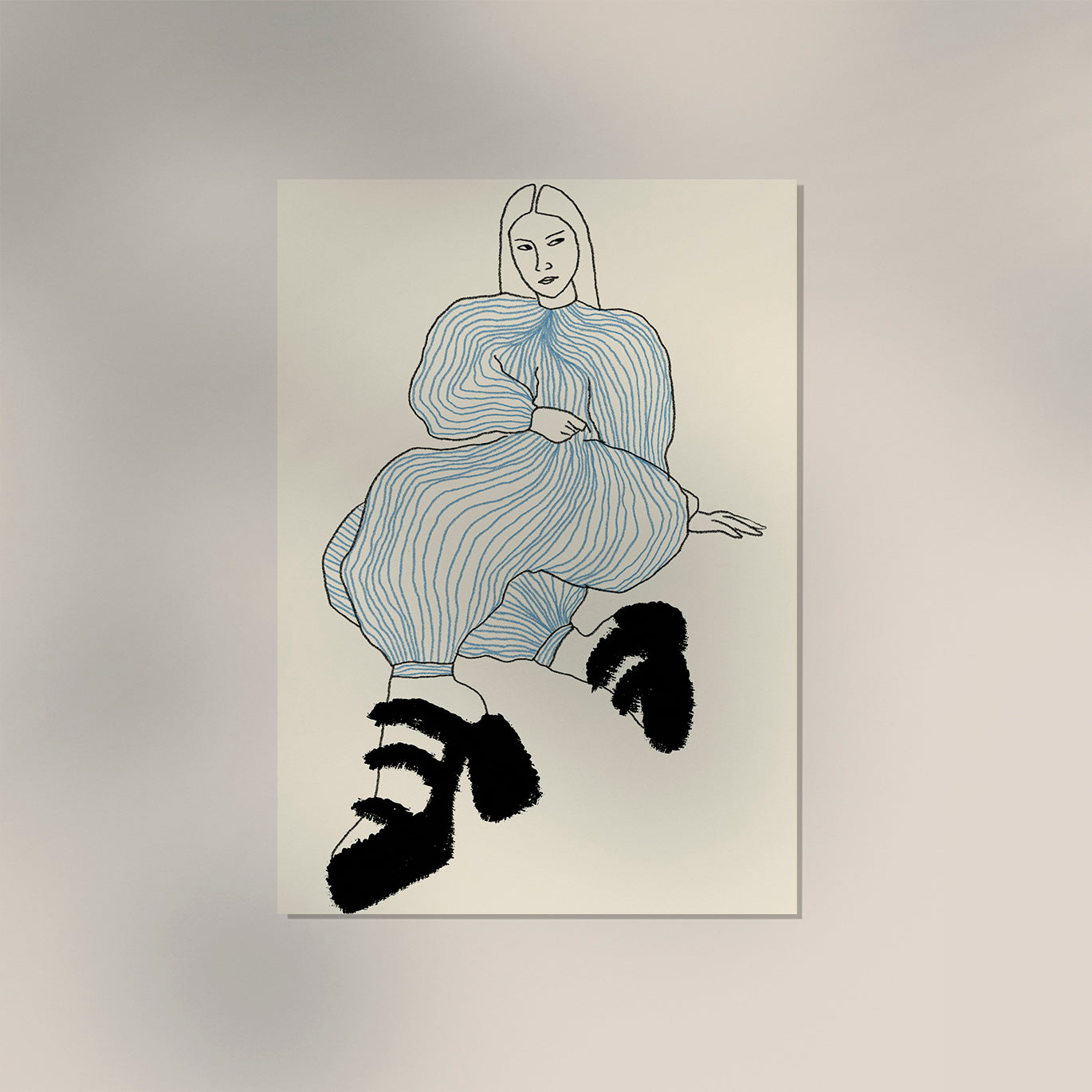 Chilled girl with striped jumpsuit Art Print