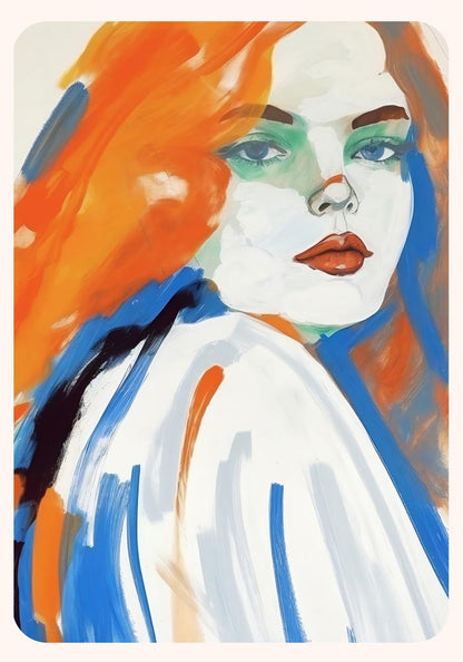 Girl in Blue and Orange Art Print