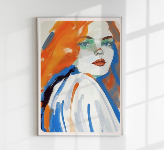 Girl in Blue and Orange Art Print