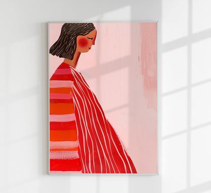 Red Dress Girl Art Print