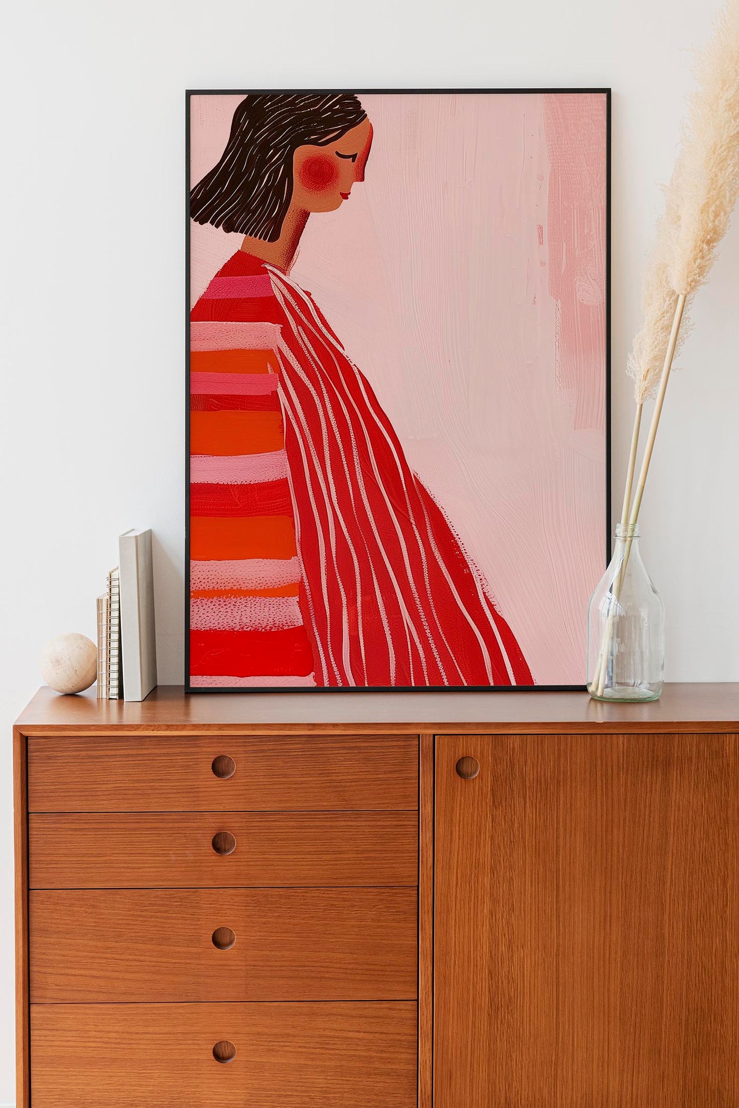 Red Dress Girl Art Print