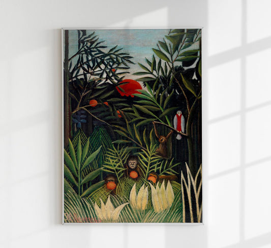 Monkeys and Parrot by Rousseau Art Print