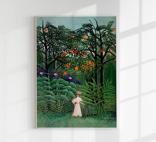 Woman Walking in an Exotic Forest by Rousseau Art Print