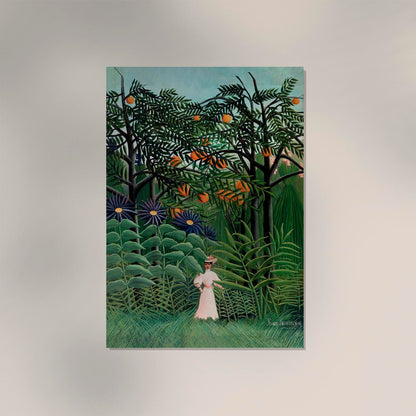 Woman Walking in an Exotic Forest by Rousseau Art Print