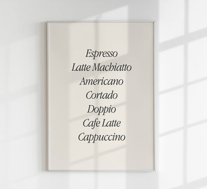 The Coffee List Art Poster