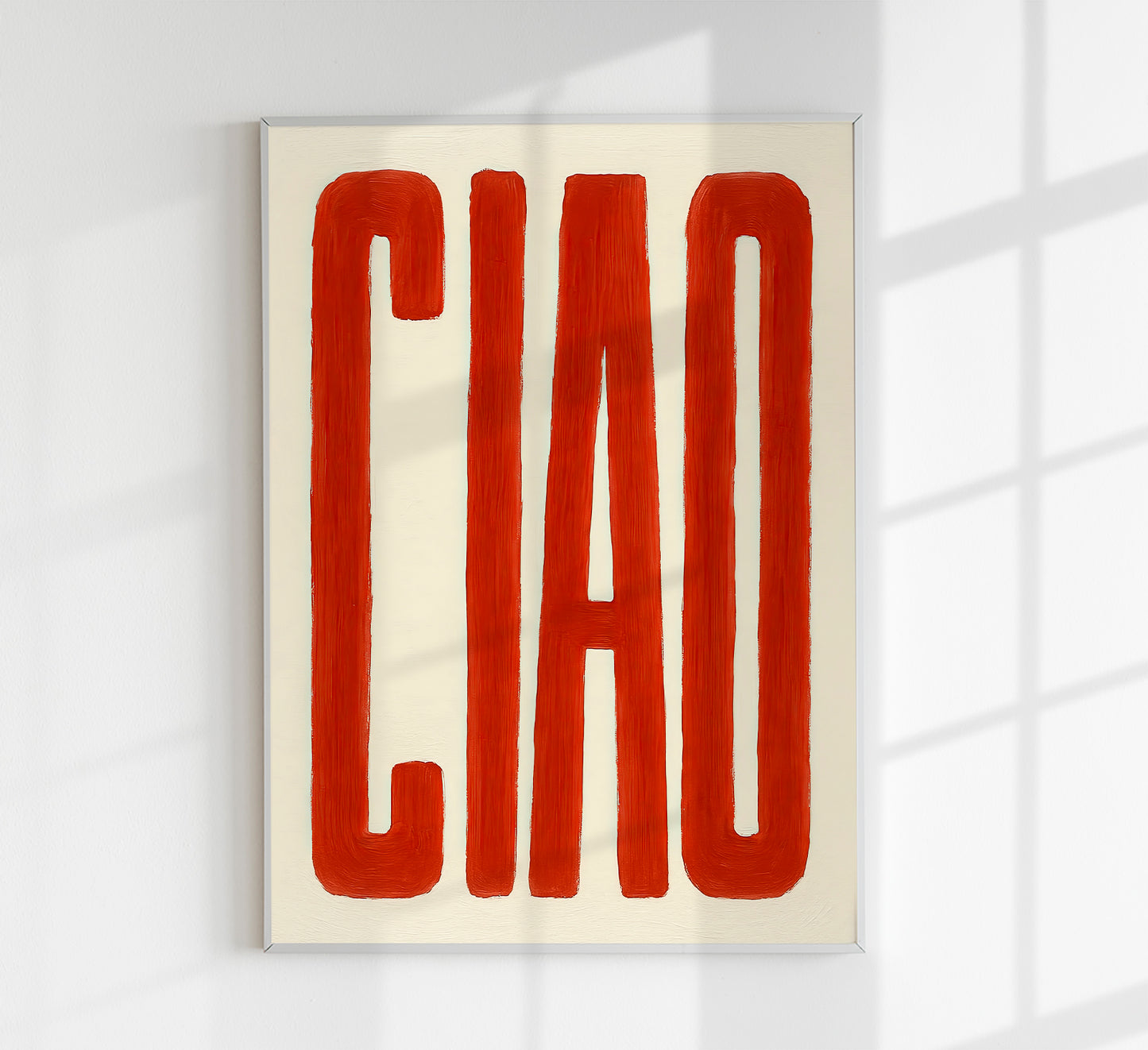 Poster with the word 'CIAO' in red on a beige background