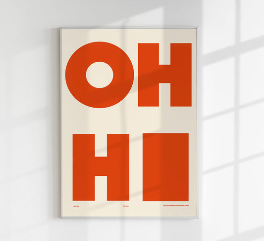Oh Hi! White & Coral Art Print