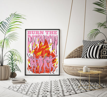 Burn the Patriarchy White Art Print