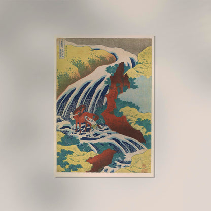 Yoshitsune WaterFalls by Hokusai Poster