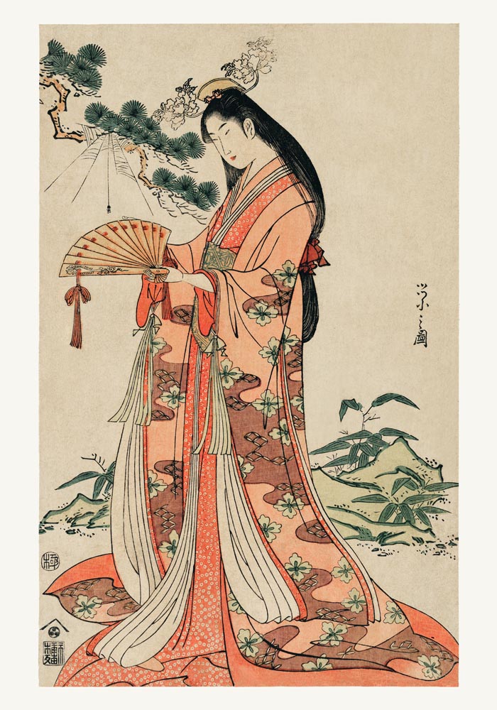 Geisha with long hair by Eishi Hosoda Poster