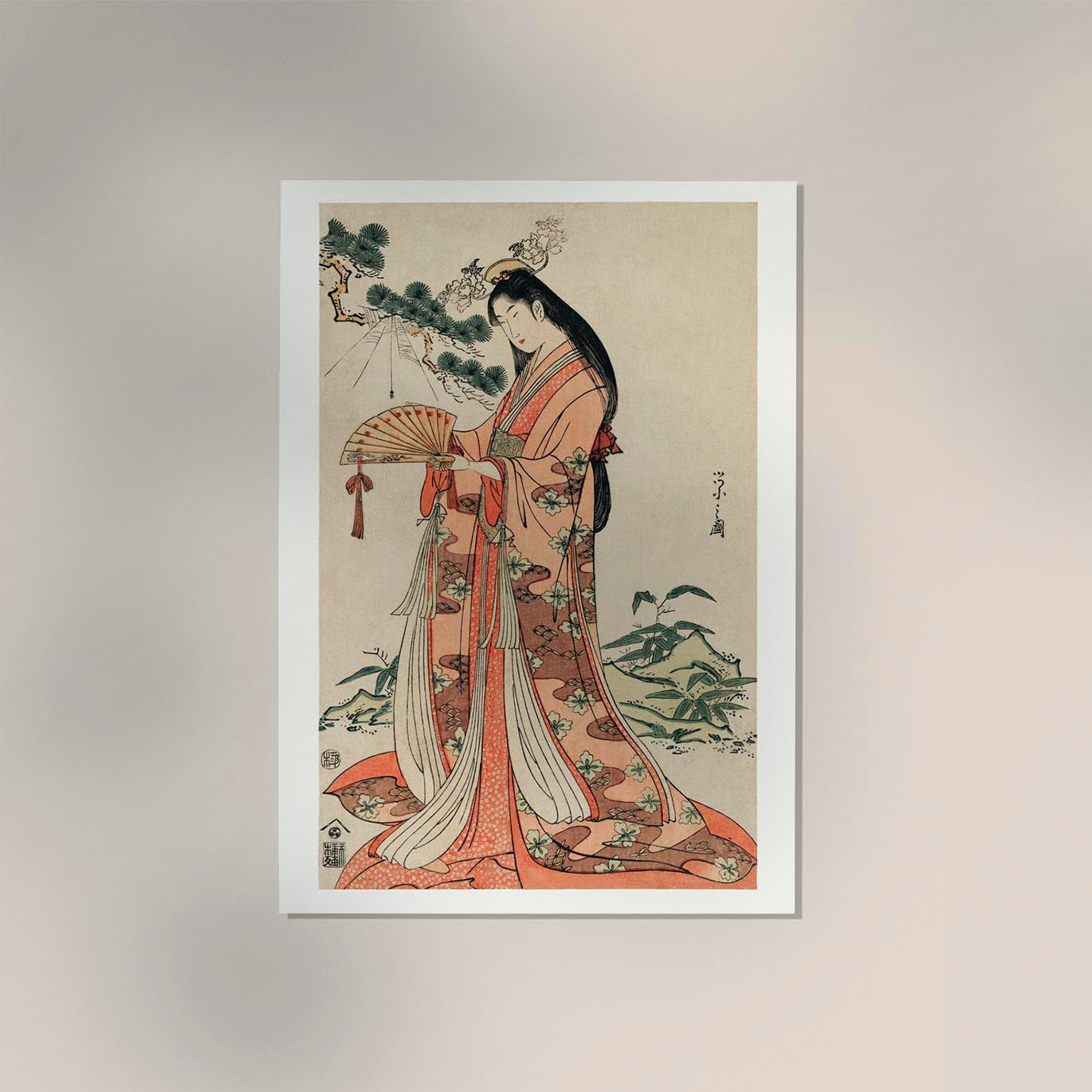 Geisha with long hair by Eishi Hosoda Poster