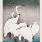 5 White Egrets in the snow by Koson