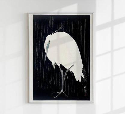 White Heron Dark Snow by Ohara Koson Poster