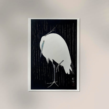 White Heron Dark Snow by Ohara Koson Poster