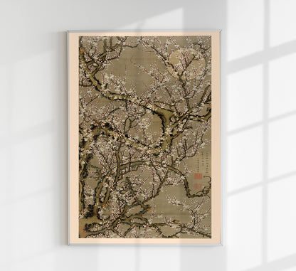 White Plum Blossoms and the Moon by Ito Jakuchu Japanese Poster
