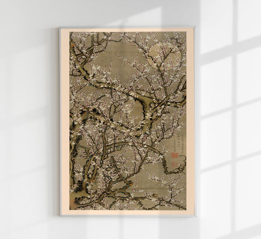 White Plum Blossoms and the Moon by Ito Jakuchu Japanese Poster