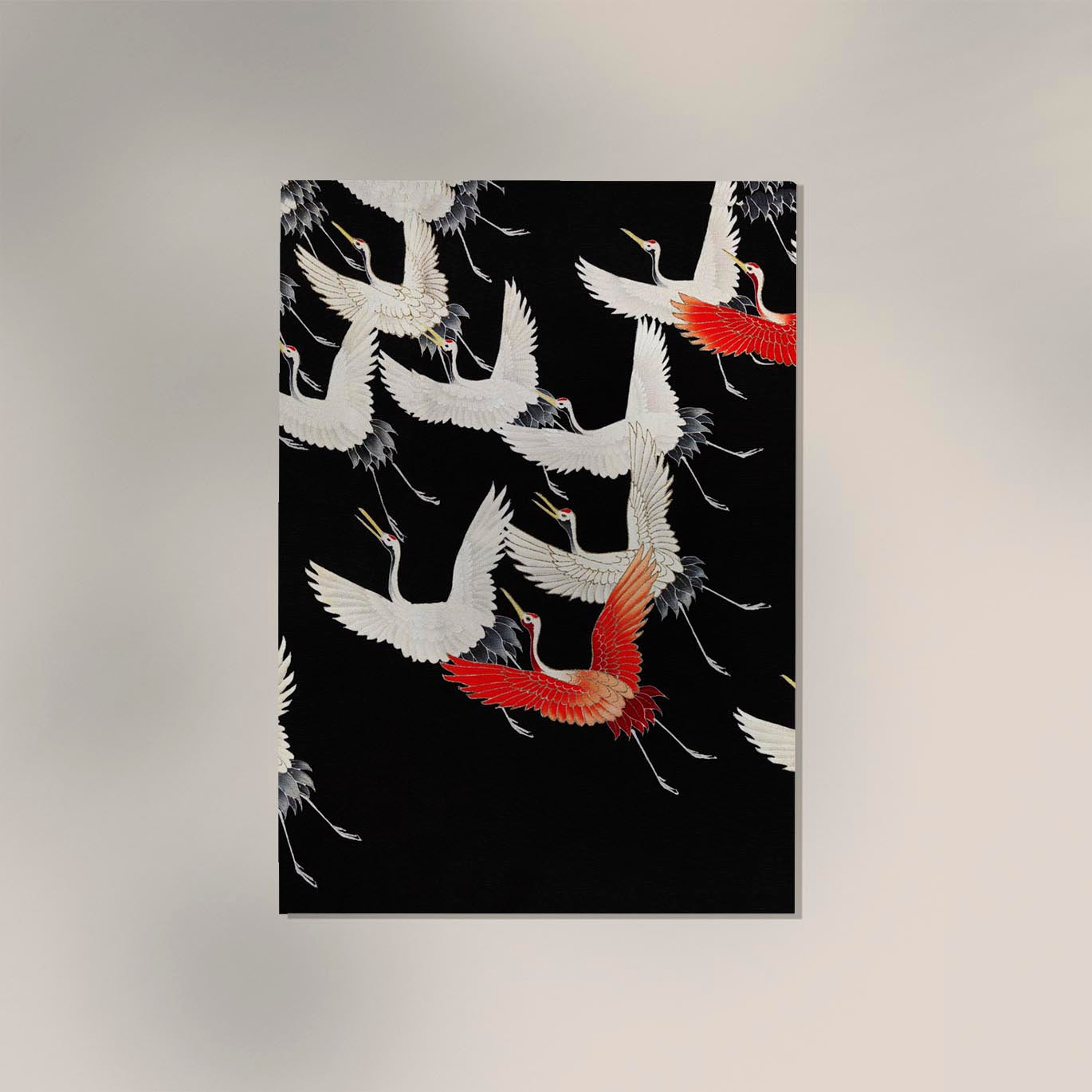 White Cranes and Red one flying Kimono Poster