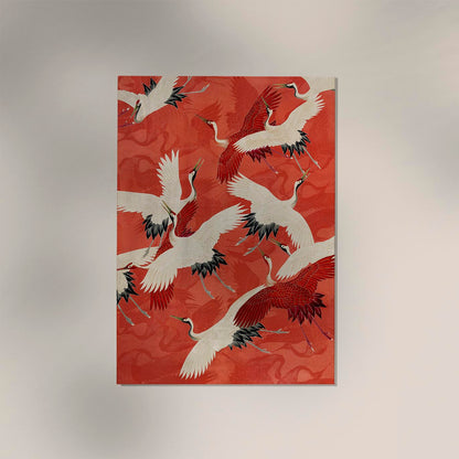 Red Cranes in Kimono Poster