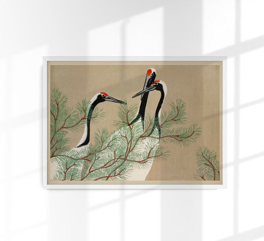 Cranes from Momoyogusa-Flowers by Sekka Poster