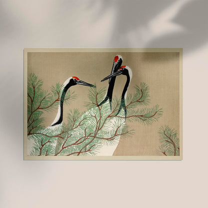 Cranes from Momoyogusa-Flowers by Sekka Poster