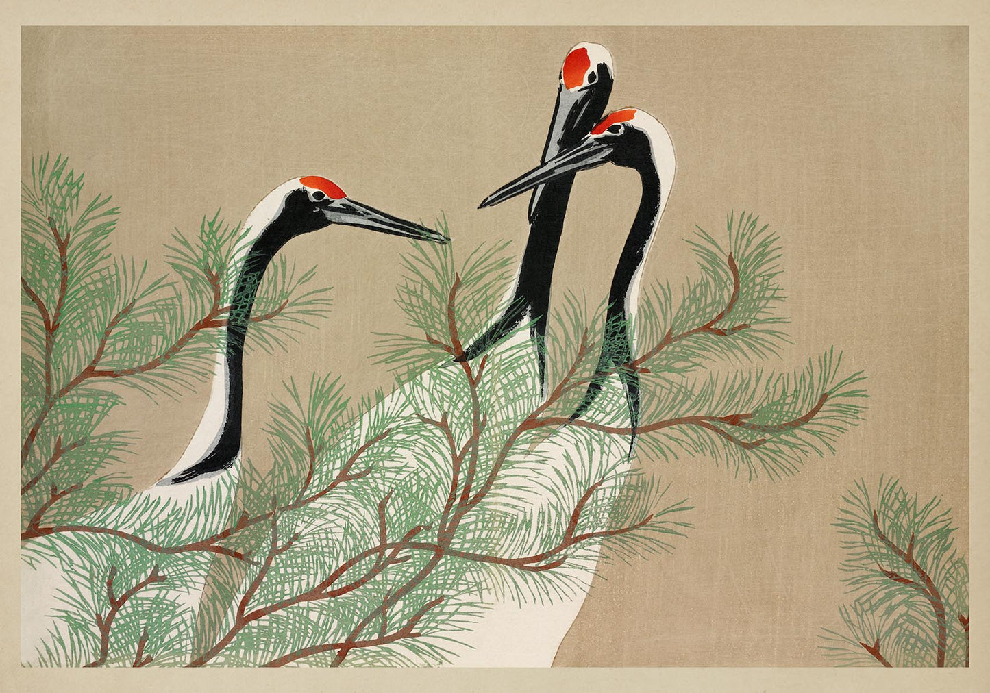 Cranes from Momoyogusa-Flowers by Sekka Poster