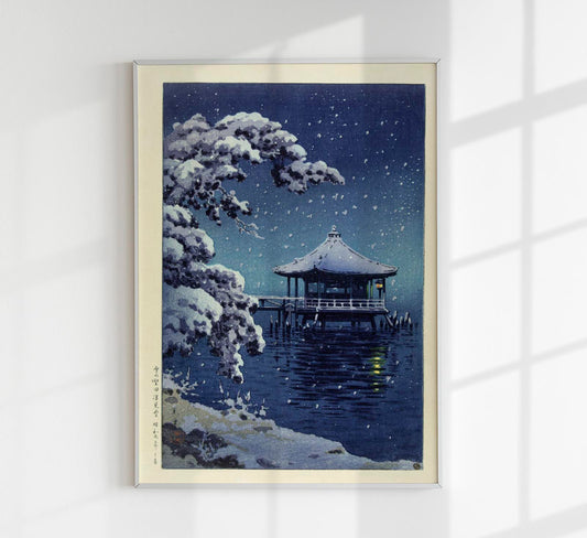 The Floating Pavilion at Katada in the Snow by Tsuchiya Kôitsu Poster