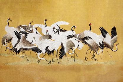 Golden Japanese cranes