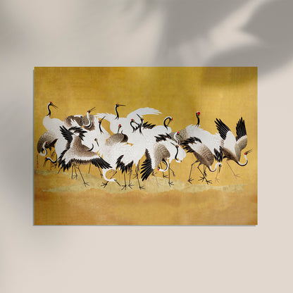 Golden Japanese cranes