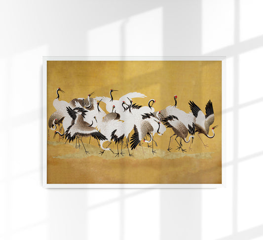 Golden Japanese cranes
