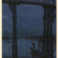 Boat under the bridge at night Poster