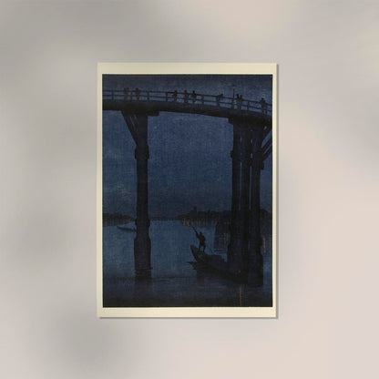 Boat under the bridge at night Poster