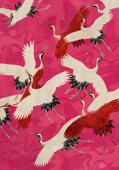 Pink Cranes in Kimono Poster