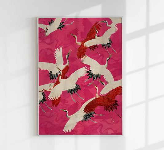 Pink Cranes in Kimono Poster