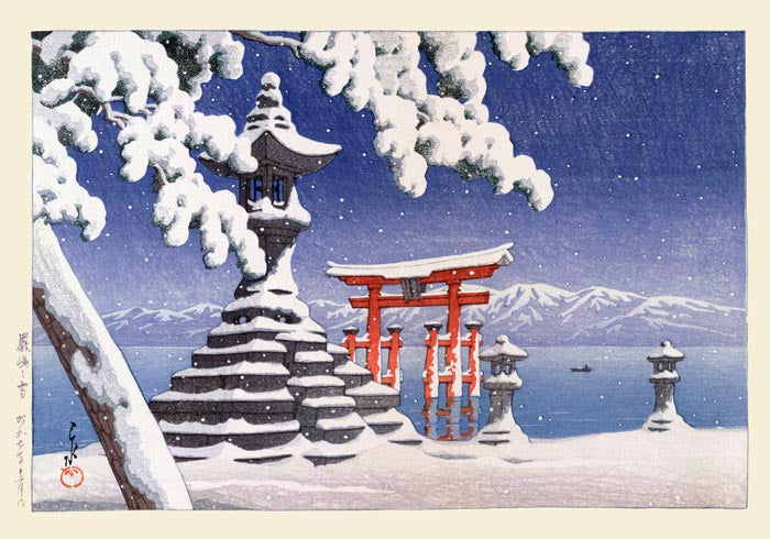 Snow at Itsukushima by Hasui