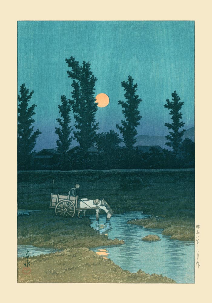 Evening Moon at Nakanoshima, Sapporo Art Print by Kawase Hasui