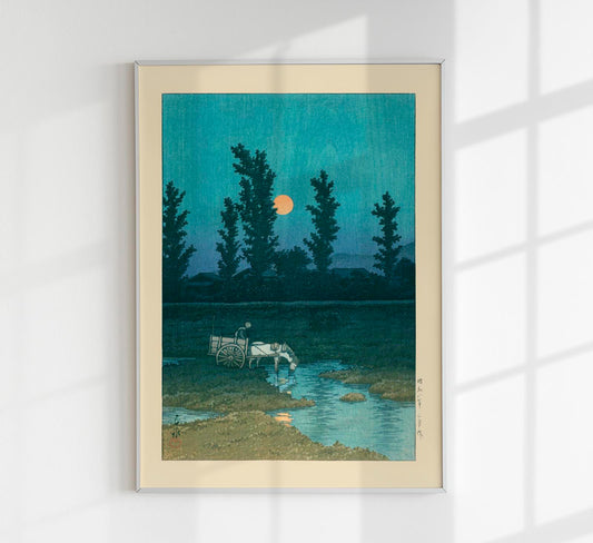 Evening Moon at Nakanoshima, Sapporo Art Print by Kawase Hasui