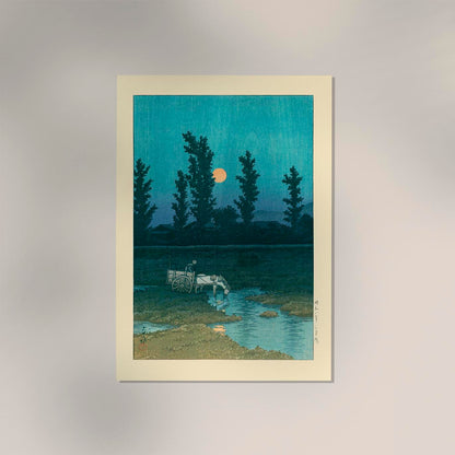 Evening Moon at Nakanoshima, Sapporo Art Print by Kawase Hasui