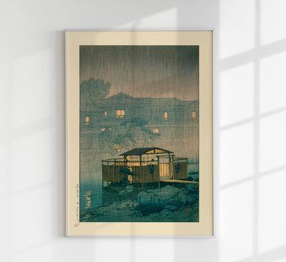 Shuzenji in Rain Art Print by Kawase Hasui