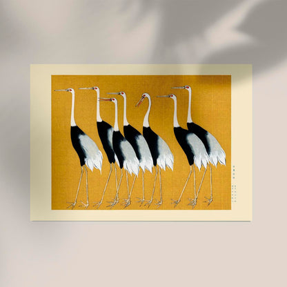 7 Yellow Japanese red crown crane with borders by Ogata Korin