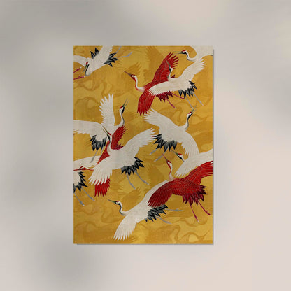 Red Cranes in Gold Yellow Kimono Poster