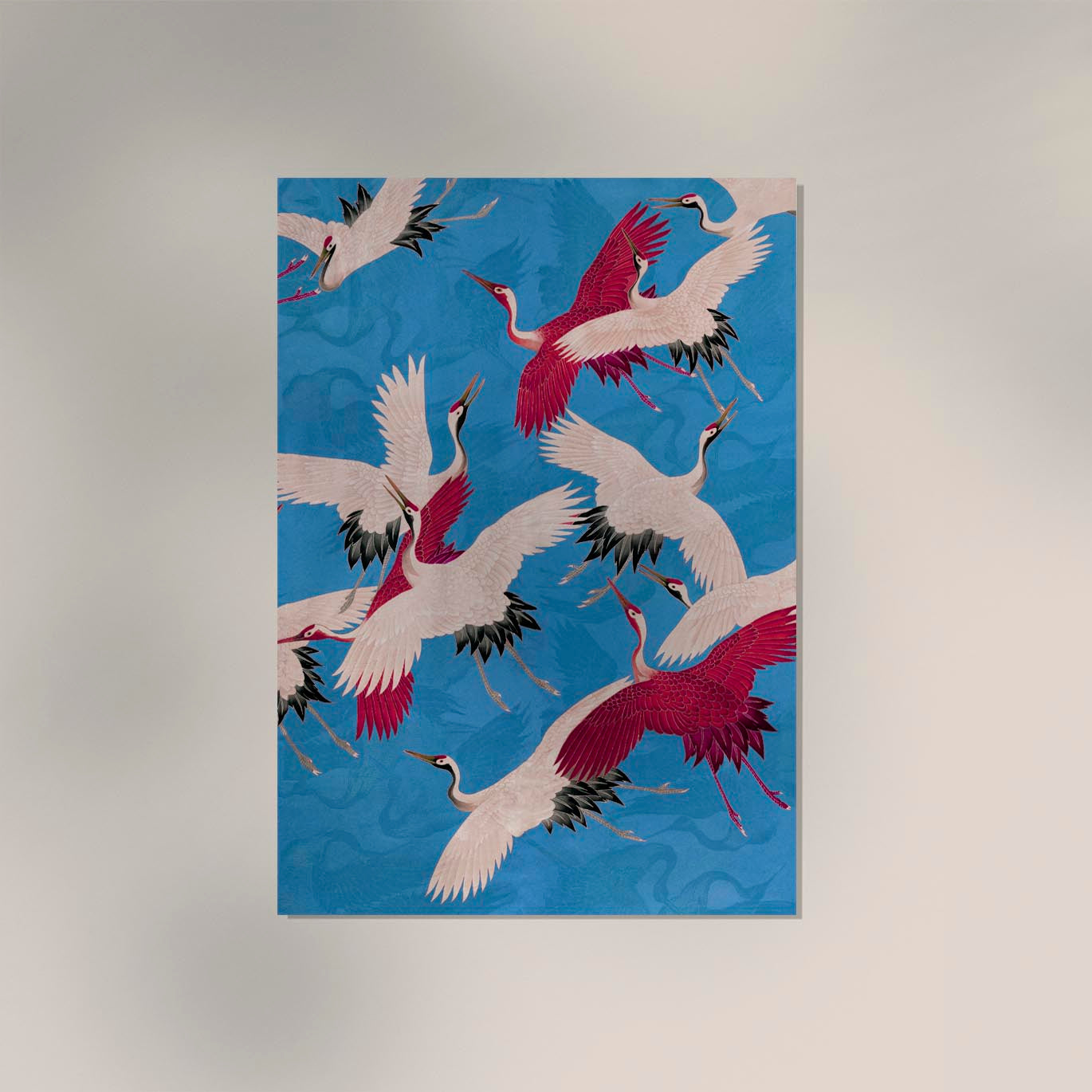 Pink Cranes in Blue Kimono Poster