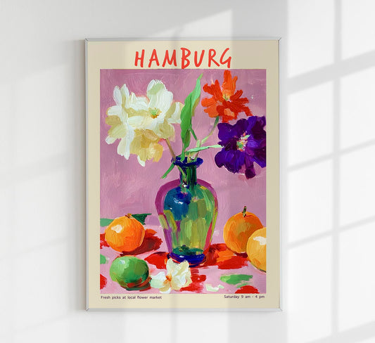 Hamburg Local Flower Market Art Poster