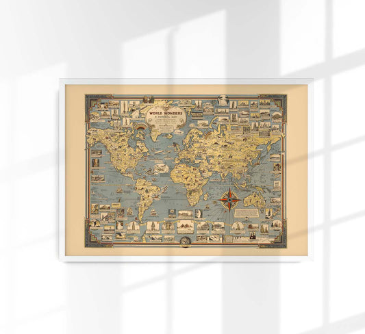 World Wonders Vintage Pictorial Map Print by Ernest Dudley Chase