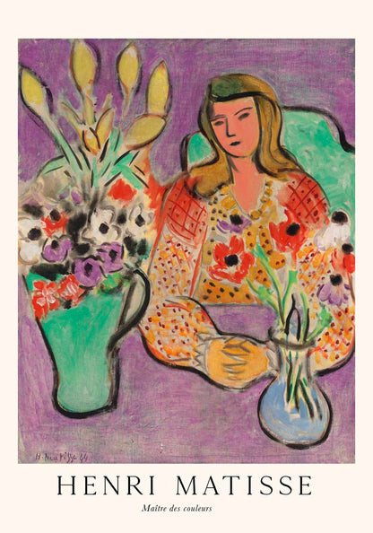 Jeune fille aux anémones sur fond violet by Henri Matisse Exhibition Poster