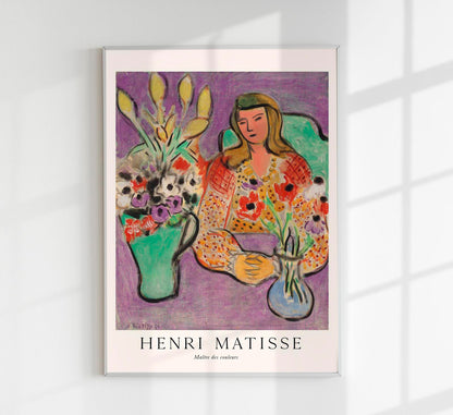 Jeune fille aux anémones sur fond violet by Henri Matisse Exhibition Poster
