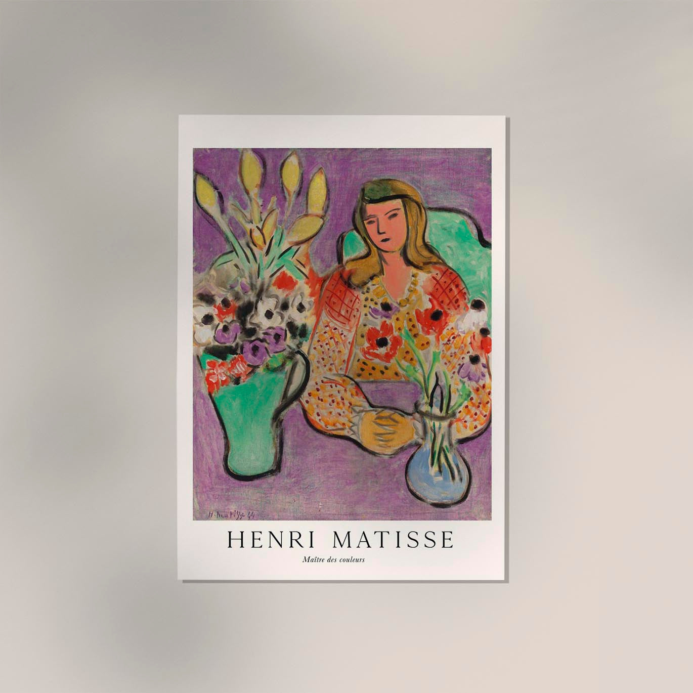 Jeune fille aux anémones sur fond violet by Henri Matisse Exhibition Poster